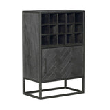 Wijnkast New York donkergrijs met open flessenrek en ladefront met patroon
