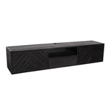 Hangend tv-meubel met open vak, centrale lade en decorpanelen met ruitmotief