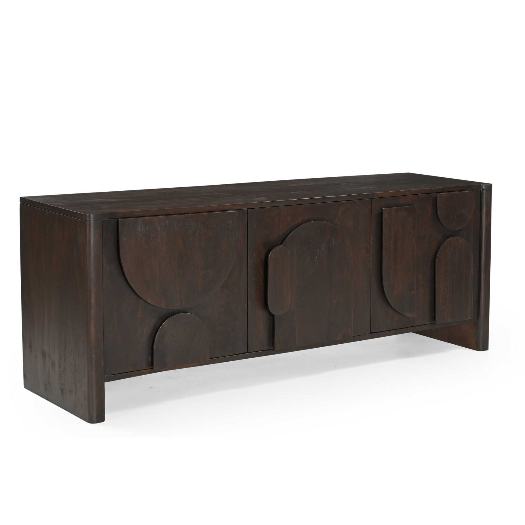 Tv-meubel met paneeldecor op de zijkant en 3D reliëf, donker hout