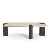Salontafel Maeve met lichtbeige blad en vier afgeronde poten van donker hout
