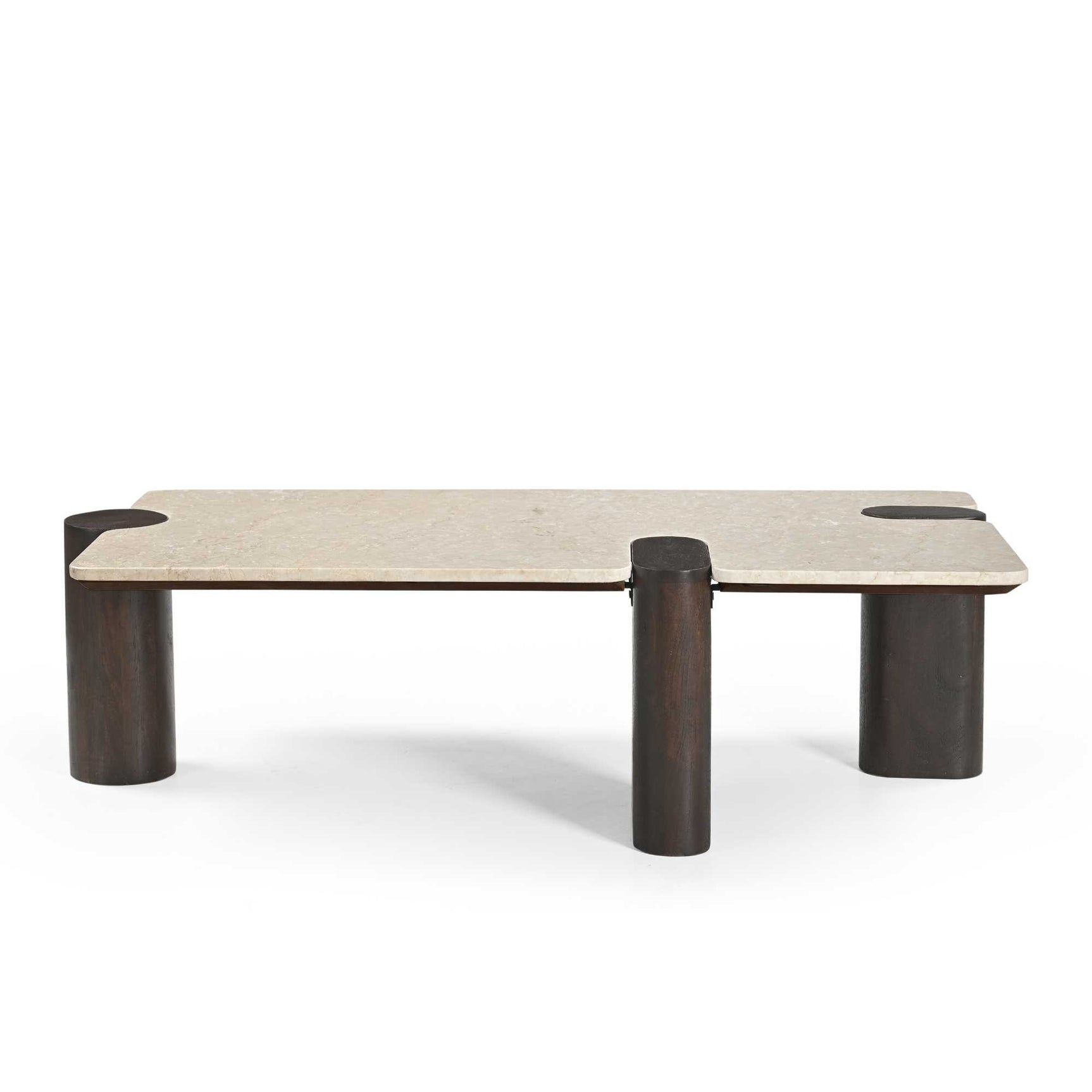 Salontafel Maeve met lichtbeige rechthoekig blad en donkere afgeronde poten