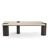 Salontafel Maeve met lichtbeige blad en donker hout, afgeronde poten op hoeken