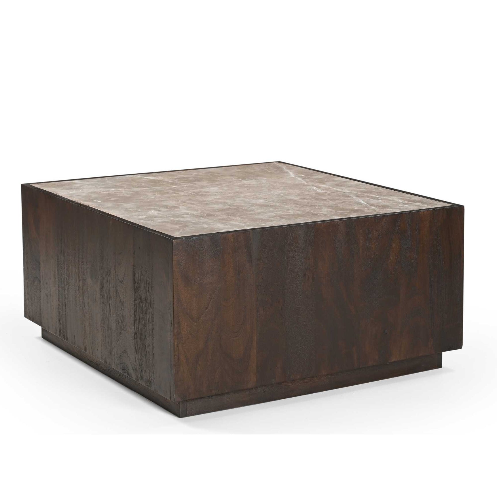 Salontafel in donkere houtlook met licht marmeren bovenkant