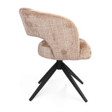 Eetkamerstoel met bruine bekleding en armleuningen, taps toelopende zwarte poten