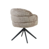 Eetkamerstoel met armleuningen, beige ronde rug en zwarte draaipoot