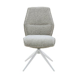 Hera eetkamerstoel in lichtbeige stof met brede zitting en 4 witte poten