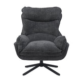 Donkergrijze fauteuil met hoge rug en brede zitting op draaibare vijfpoot
