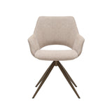 Beige eetkamerstoel met hoge rugleuning en ronde zitting, staanders met stervoet