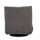 Relaxfauteuil Lazy in donkergrijze stof, achteraanzicht met hoge rug en ronde voet.