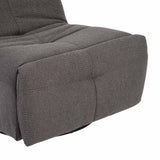 Donkergrijze relaxfauteuil met stoffen bekleding, afgeronde armleuningen en rugkussens