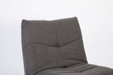 Donkergrijze rugkussen met verticale naad en afgeronde bovenrand van de stoelbekleding.