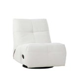 Witte relaxfauteuil met hoge rugleuning, gevoerde armleuningen en draai-voet.