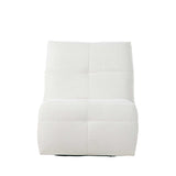 Witte relaxfauteuil, frontzicht op rug en zitting met gewatteerde naden.