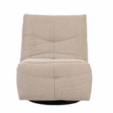 Beige relaxfauteuil met hoge rugleuning, gestikte panelen en ronde basis