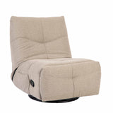 Beige relaxfauteuil met voetensteun, gewatteerde arm en zwarte onderrand