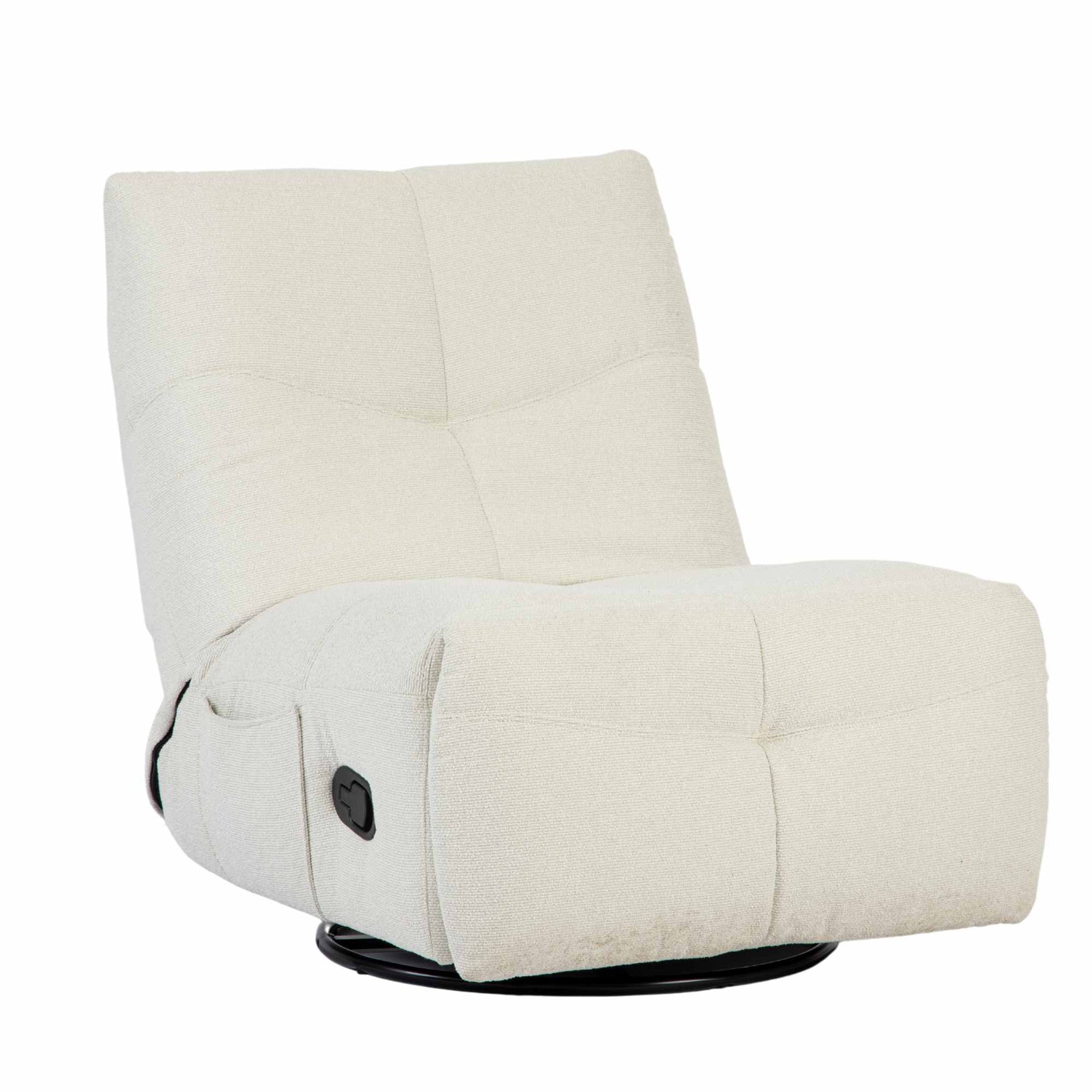Relaxfauteuil in naturel met ronde basis en verstelbare rug, zwarte bediening