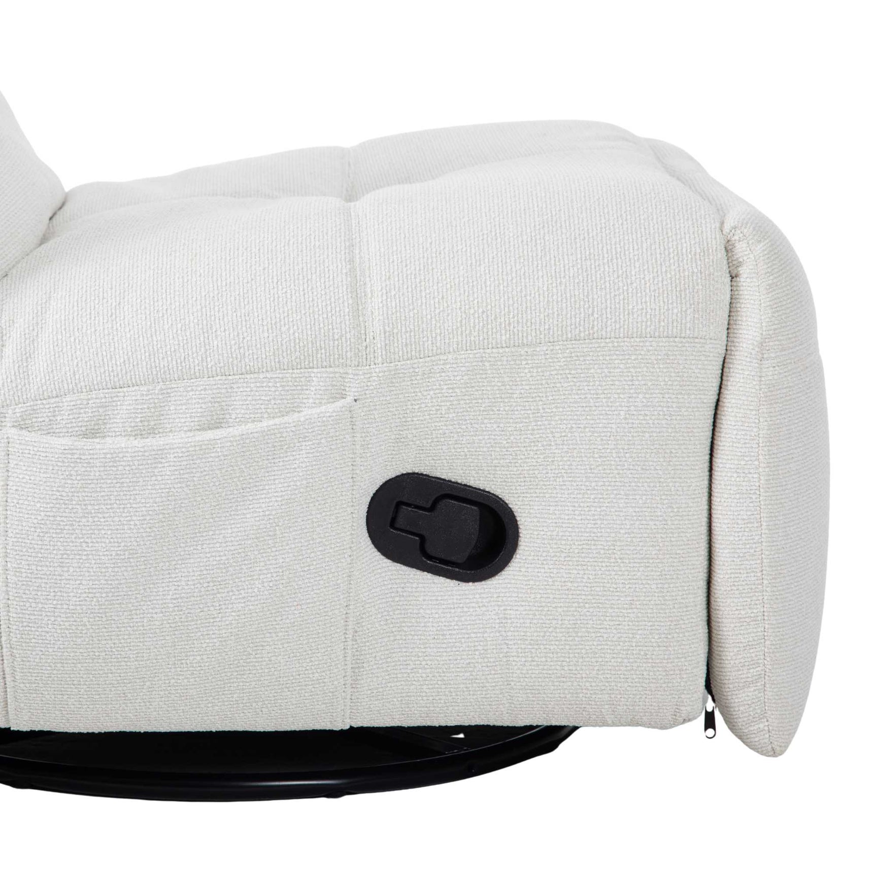 Lichtgekleurde relaxfauteuil met zijpaneel en zwarte bediening op armleuning