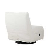 Lichtgekleurde fauteuil met hoge rug, armleuning en ronde voetsteunbasis