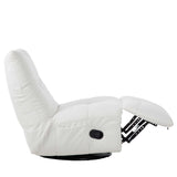 Lichtgekleurde relaxfauteuil met zijaanzicht, zwarte knop en uitgeschoven voetensteun