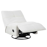 Witte relaxfauteuil met uitgeschoven voetsteun en zwarte onderstelconstructie.