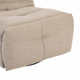 Taupe relaxfauteuil met stoffen bekleding, afgeronde armleuningen en gestikte naden