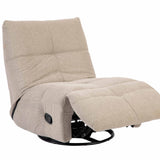 Taupe relaxfauteuil in ligstand met zijbediening, voetensteun en zwarte draaibasis