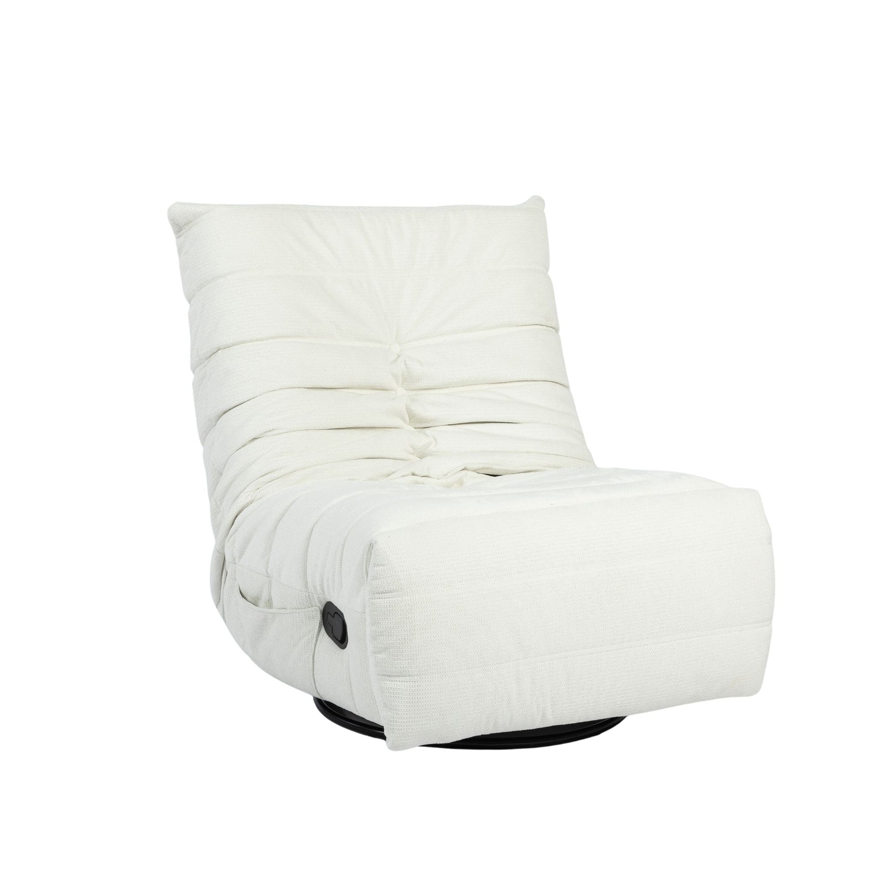 Relaxfauteuil met hoge rug, lichtgekleurde stoffering en afgeronde armleuningen