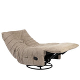 Taupe relaxfauteuil met verstelbare rug en uitklapbare voetensteun, zijkant