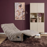 Taupe relaxfauteuil met ronde zitting en zwarte bedieningsknop