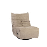 Taupe relaxfauteuil in open stand met voetensteun en zwarte onderconstructie