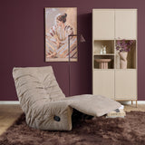 Taupe relaxfauteuil open stand met naar voren gerichte voetensteun en onderstel