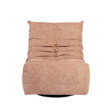 Roze relaxfauteuil met gestoffeerde rug en meerdere plooien met knopen, zonder voetensteun.