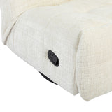 Gebroken witte fauteuil met zwarte bedieningsknop op de armleuning en ronde zijkant.