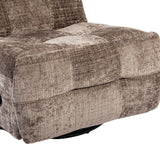 klei-kleurige relaxfauteuil met afgeronde armleuningen en zichtbare zwarte onderkant