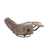 klei-kleurige relaxfauteuil met openklapbare voetensteun en zwart onderstel