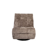 Relaxfauteuil Chill van Klei, bruine stoffen bekleding, ronde armleuningen.