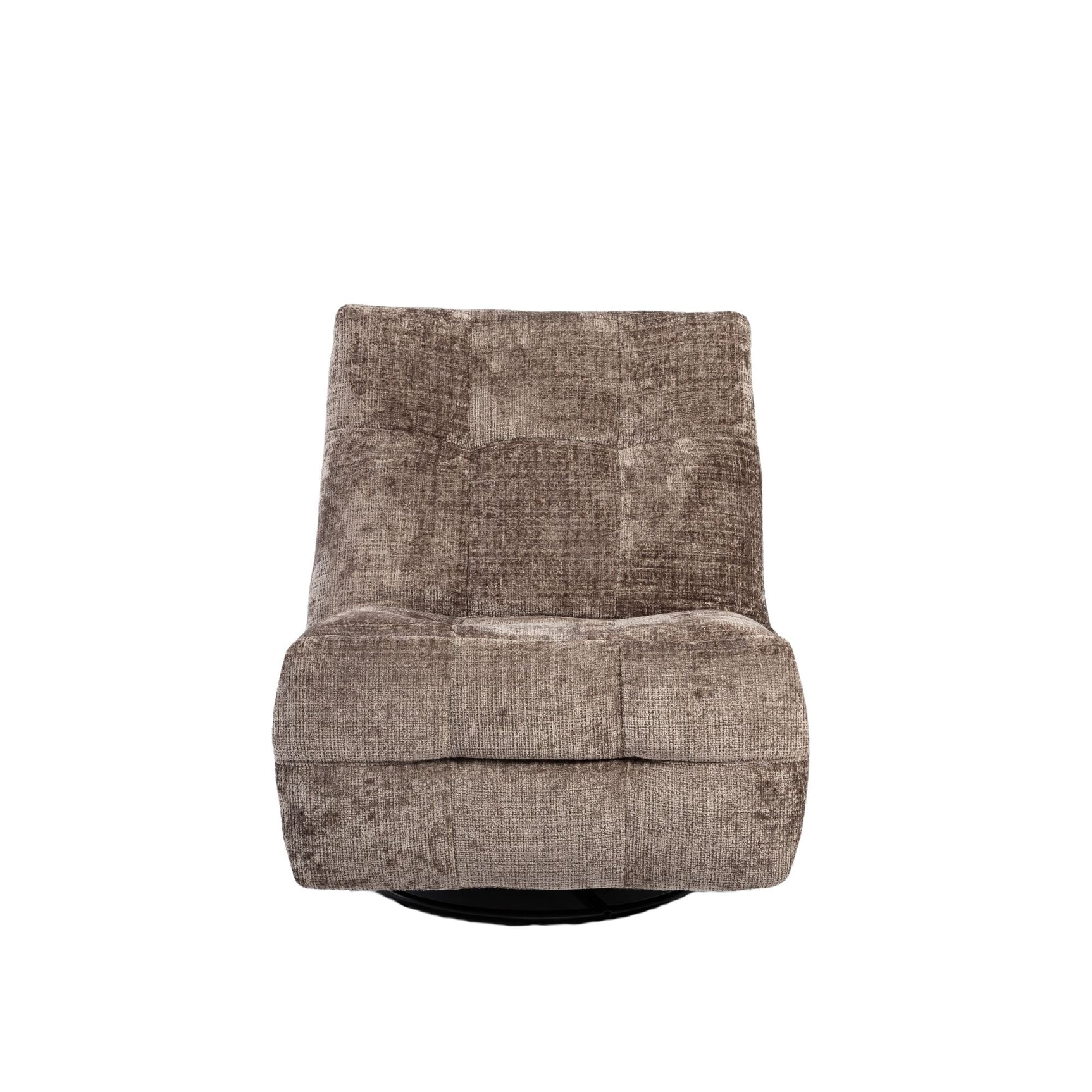 Relaxfauteuil Chill van Klei, bruine stoffen bekleding, ronde armleuningen.