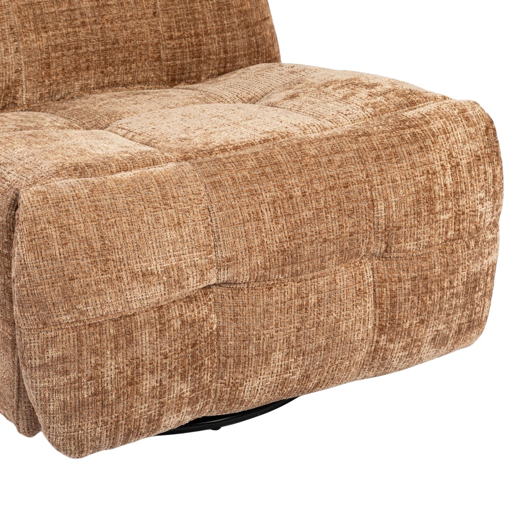 kaneelkleurige relaxfauteuil met gestoffeerde armleuning en draaibare voetsteun