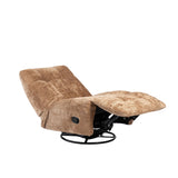 kaneelkleurige relaxfauteuil met voetensteun en zichtbare zwarte metalen constructie