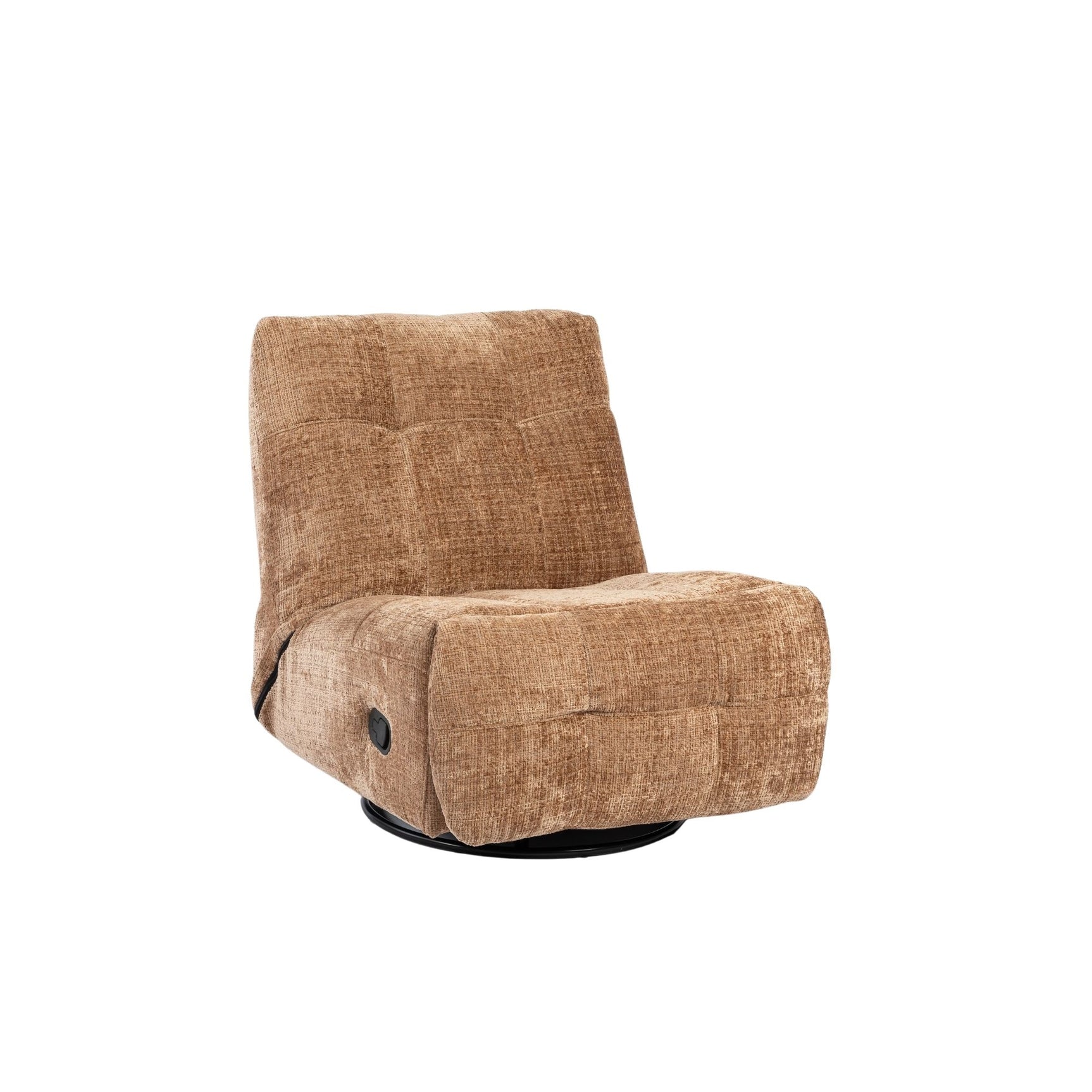 kaneelkleurige relaxfauteuil met hoge rug en opklapbare voetensteun