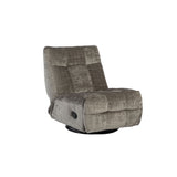 Grijze relaxfauteuil met opklapbare rug en uitgeschoven voetensteun, gestoffeerd weefstof