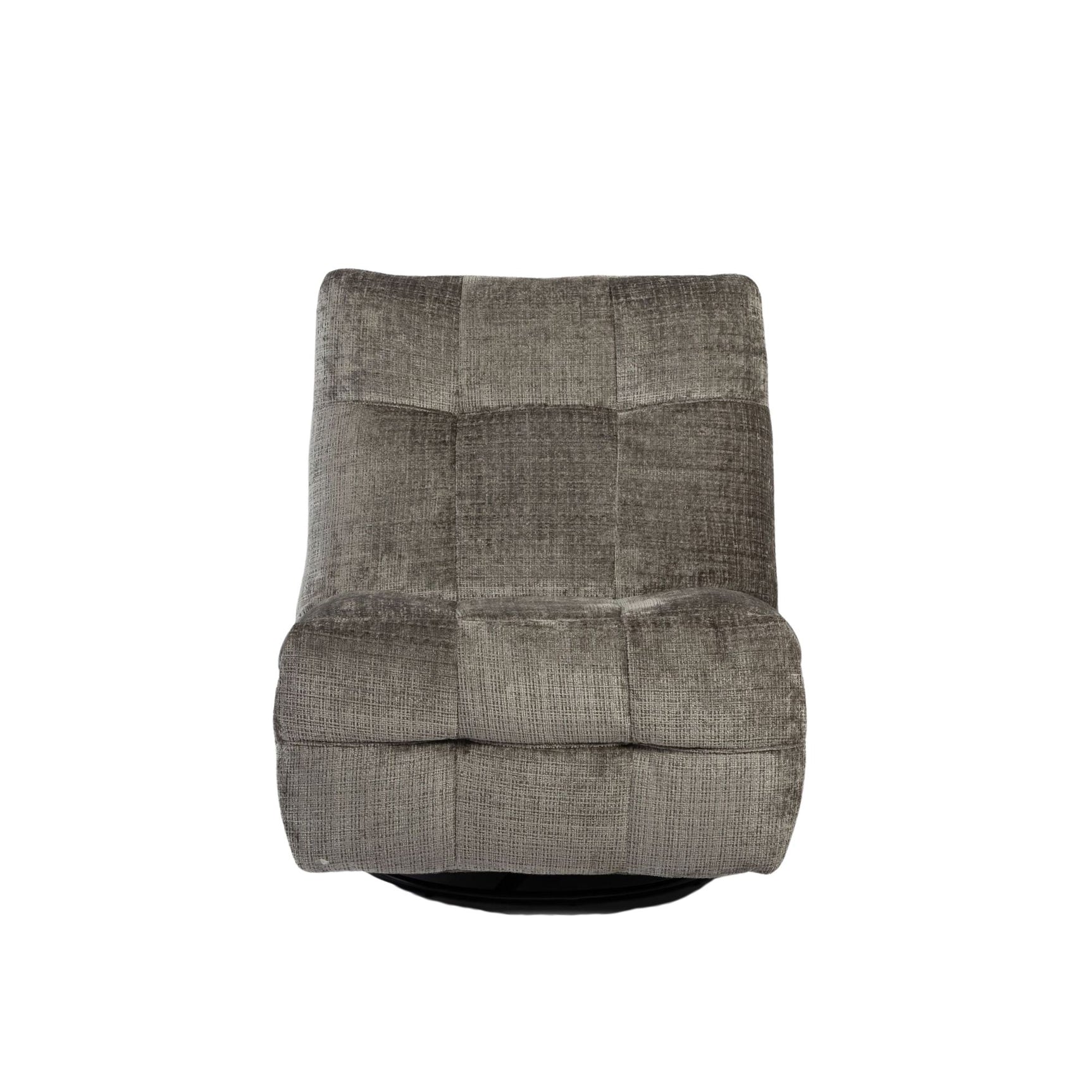 Grijze fauteuilrug met hoge leuning en vierkante naden, gestoffeerd weefsel