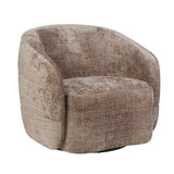Fauteuil Yara van beige, geweven stof met ronde armleuningen en lage, brede zitting