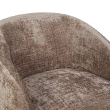 Fauteuil Yara met beige stoffering en ronde rug, zichtbare textuur op de bekleding