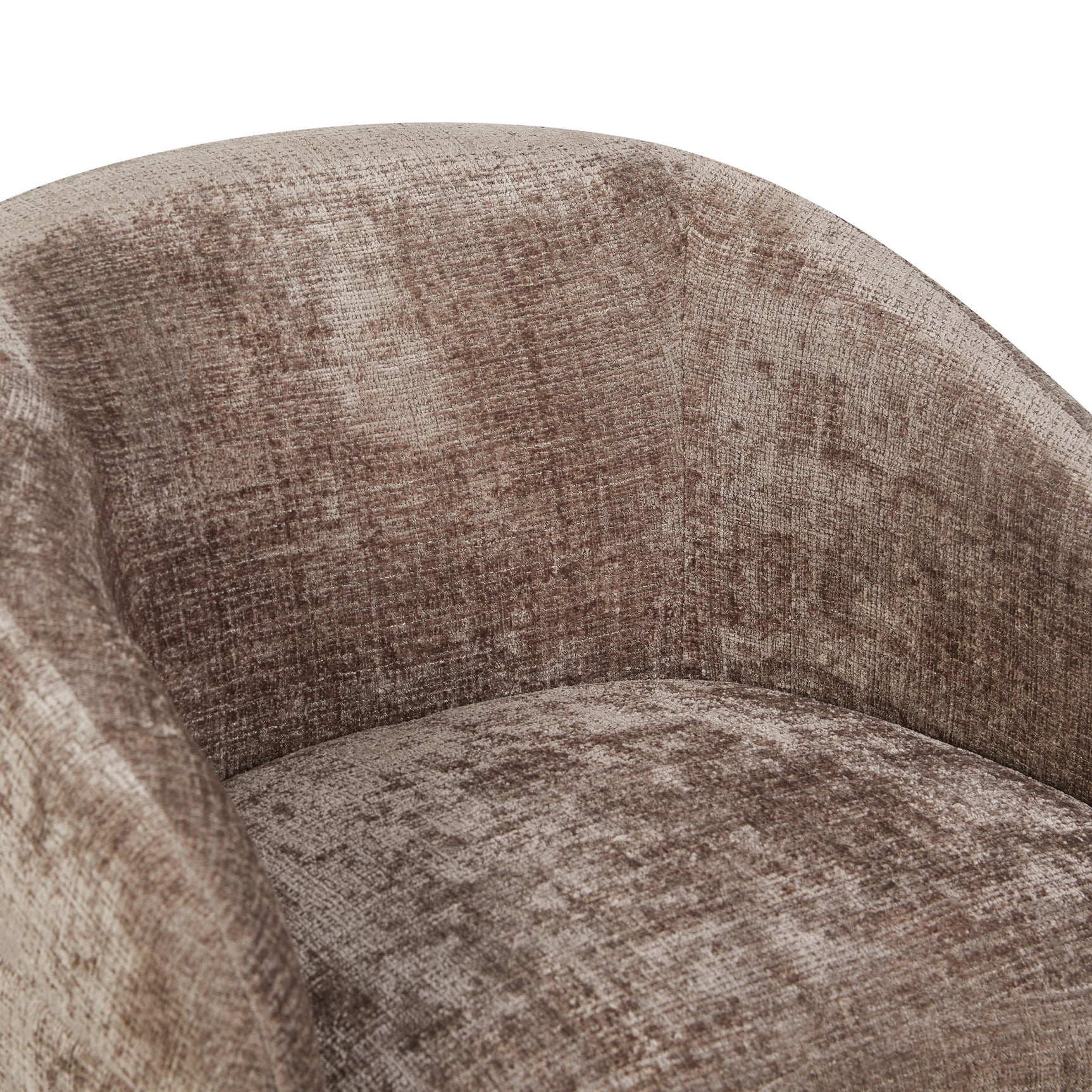 Fauteuil Yara met beige stoffering en ronde rug, zichtbare textuur op de bekleding