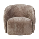 Fauteuil Yara met beige bekleding, ronde armleuningen en zitting met diepe kuip