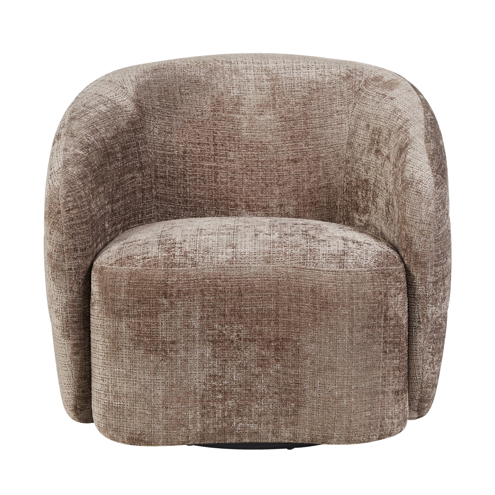 Fauteuil Yara met beige bekleding, ronde armleuningen en zitting met diepe kuip