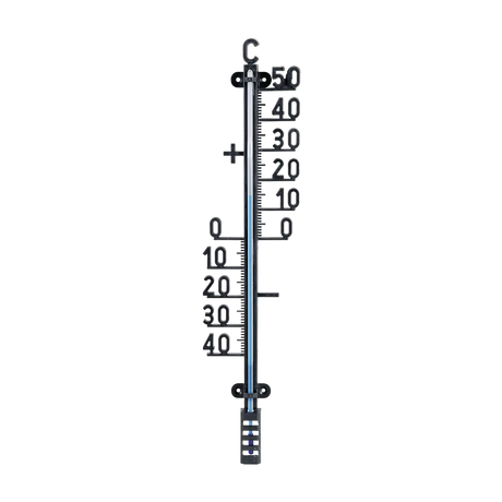 Zwarte kunststof thermometer met cijfer-schaal en handgreep, lengte XL