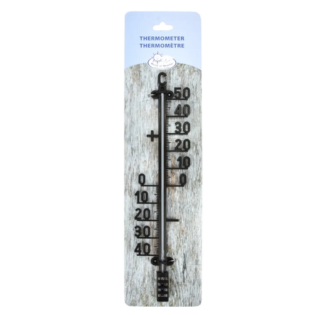Thermometer op licht houten plank met zwarte schaal en cijfers, XL