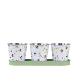 Esschert Design - Drie potjes op tray met bijenprint